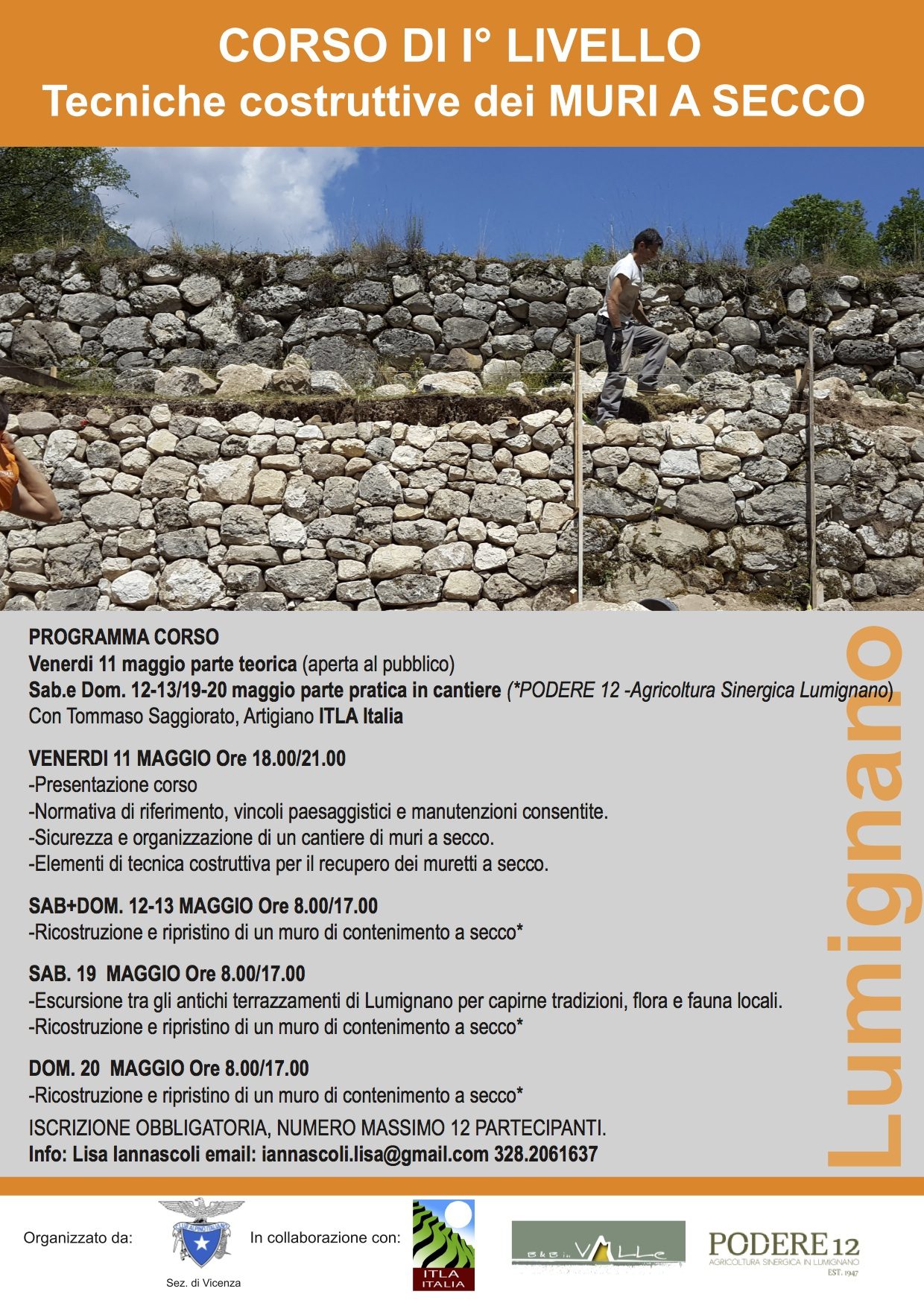CORSO DI I° LIVELLO Tecniche costruttive dei MURI A SECCO