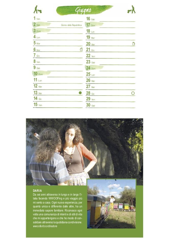 Calendario 2018 – La pagina di Giugno è dedicata a Daria wwoofer e coordinatrice