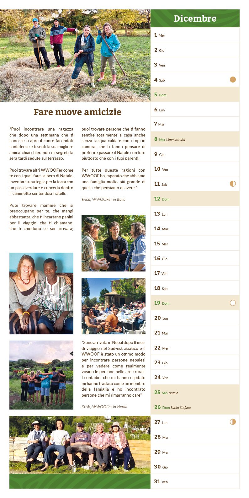 Dicembre: la pagina del calendario è dedicata alle relazioni di amicizia.
